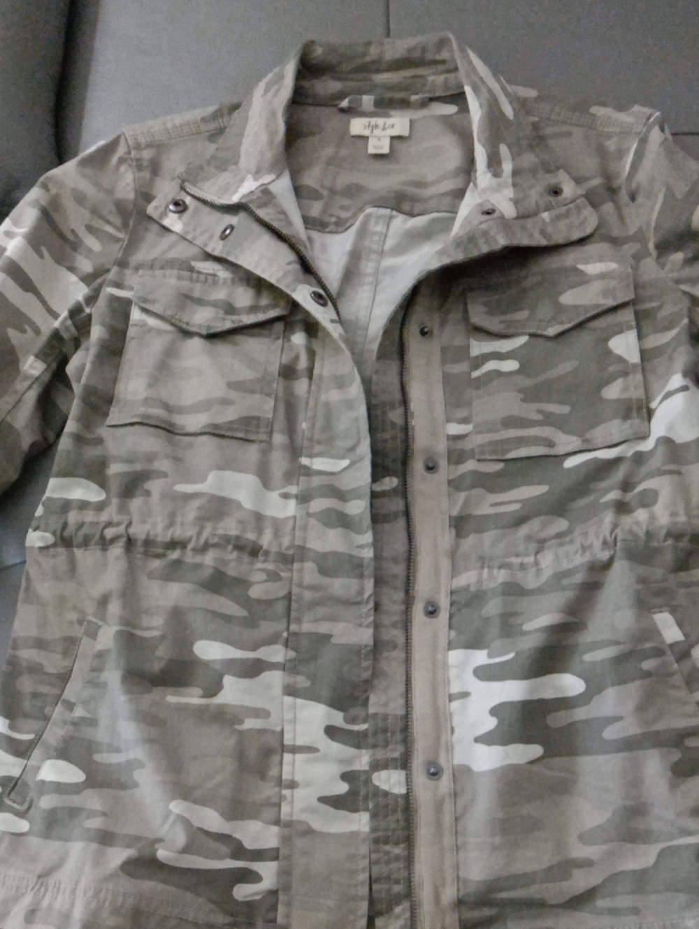 Style & Co. Gray & Olive Camouflage Utility Jacket